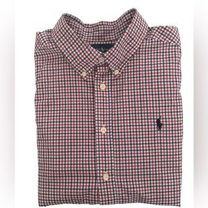 Ralph Lauren Boys 100% Cotton button down shirt Blue Red White Collegiate preppy